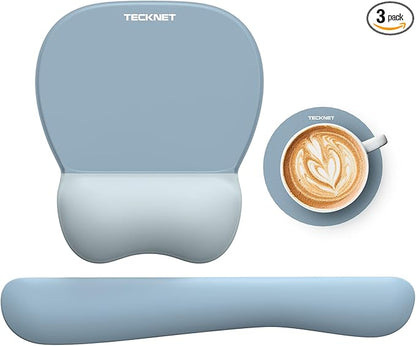 TECKNET Gel Mouse Pad with Wrist Rest, 3 in 1 Keyboard Wrist Rest for Pain Relief, Non-Slip PU Base & Easy Typing, Ergonomic Mousepad Set for Office & Home