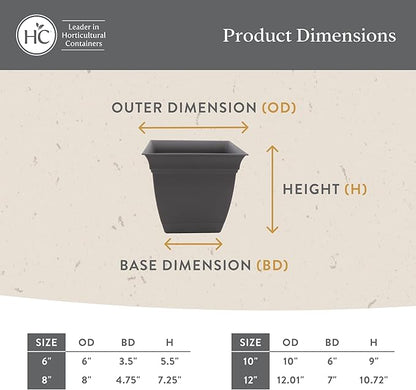 The HC Companies Eclipse Square Plastic Planter w/ Attached Saucer - Outdoor & Indoor Plant Pot with Drainage Holes - Lightweight, UV-Resistant Plastic Pots For Plants (6” Warm Gray, Pack Of 1)