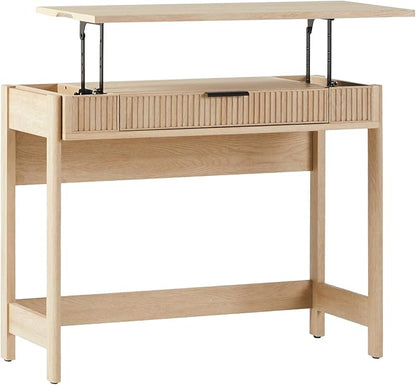 Walker Edison Office Writing and Computer Desk Spacious Desktop, Complementary in Living Spaces, 38 Inch, Reeded Lift-Top Coastal Oak