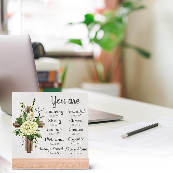 TIKTREE Christian Gifts, Religious Gifts for Women Faith, Catholic Spiritual Gifts with Bible Verse, Christian Home Desk Decor with Wood Stand