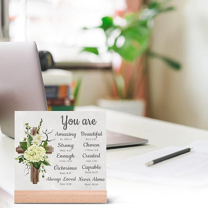 TIKTREE Christian Gifts, Religious Gifts for Women Faith, Catholic Spiritual Gifts with Bible Verse, Christian Home Desk Decor with Wood Stand