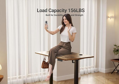 YDN 35 x 20 Inch Rustic Brown Electric Standing Desk | Adjustable Height, Sit Stand, Cable Management, Ergonomic, Home Office