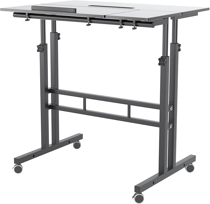 SDHYL 31.5 inches Movable Laptop Desk with Mouse Board Adjustable Height and Angle Anti-Slip Workstation Home Office Desk with Tablet Slot Portable Student Desk, Black, S7-ZS-101-2BK-US
