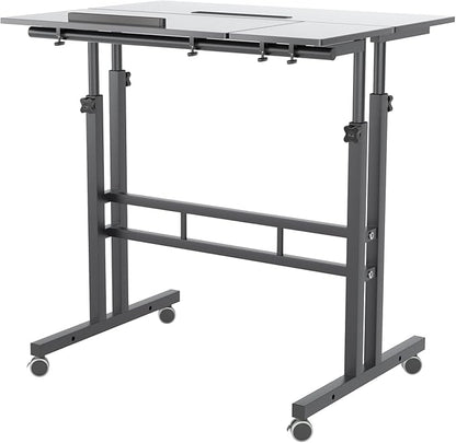 SDHYL 31.5 inches Movable Laptop Desk with Mouse Board Adjustable Height and Angle Anti-Slip Workstation Home Office Desk with Tablet Slot Portable Student Desk, Black, S7-ZS-101-2BK-US