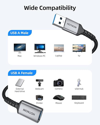 USB 3.0 Extension Cable [3FT 2Pack] Nylon Braided USB A-Male to A-Female Extender Compatible with Webcam, Camera, Hub, Mouse, Keyboard, Hard Drive, Headset,Gamepad, Printer, Memory Disk.