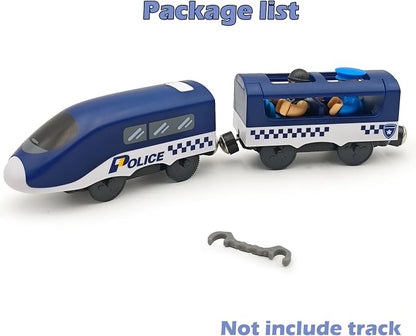 Battery Operated Police Train for Wooden Train Tracks with Figures Kids Magnetic Wooden Trains Set for Toddlers Boys 3-5 4-8 (Without Battery and Tracks) (Blue)