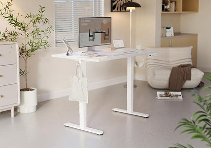 YDN 55 x 24 Inch White Electric Standing Desk | Adjustable Height, Sit Stand, Cable Management, Ergonomic, Home Office