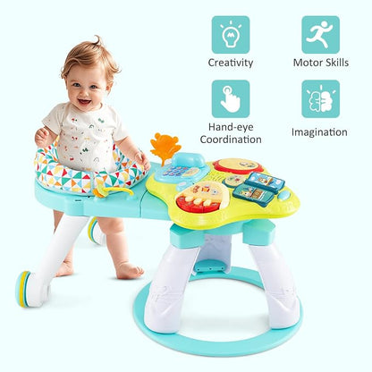 INFANS 3 in 1 Walk Around Baby Activity Center, Baby Walker with Play Table, Wheels, Detachable Seat Cushion, 3 Adjustable Heights, Learning Toys for Boys Girls Aged 6-36 Months (Green)