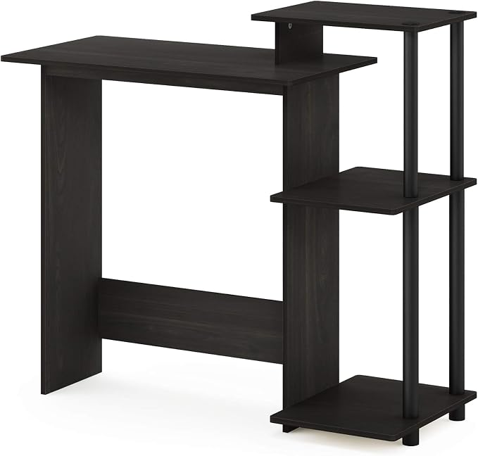 Furinno Efficient 29-Inch Black Computer Desk with Side Shelves, Gaming Desk with 3 Open Shelves, Home Office Desk, for Home Office, Study Room, Dorm, Bedroom, Black Espresso