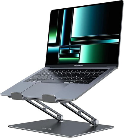 JCZT Aluminum Laptop Stand, Laptop Stand for Desk, Adjustable Height Ergonomic Computer Stands Compatible with MacBook Air, Pro, Dell, HP, Lenovo More, All 10-16'' Notebooks Laptops, Classic Grey
