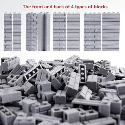 Classic Wall Bricks Bulk Accessories: 340 PCS Masonry Profile Building Block Parts and Pieces Sets(Light Gray)