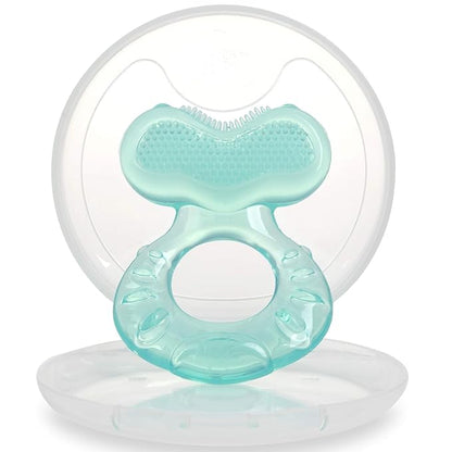 Nuby Teethe-EEZ Baby Teether with Soothing Bristles & Travel Case - Silicone Teether for Babies - 3+ Months - Aqua