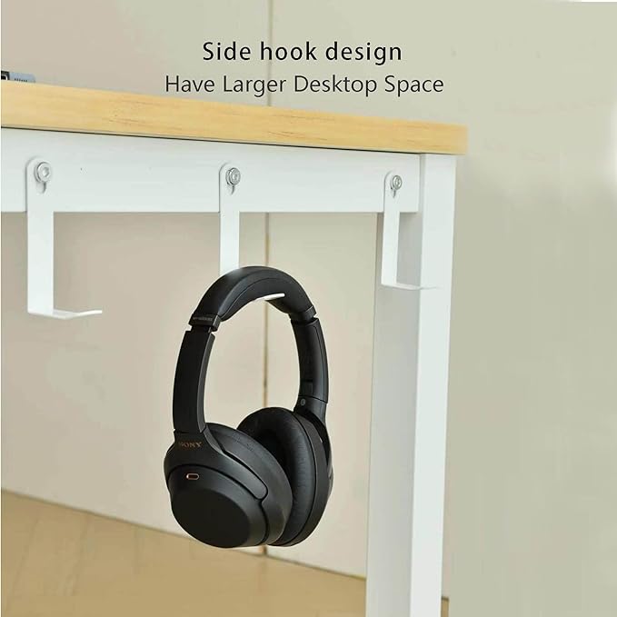 Computer Desk - 63 Inch Large Home Office Desk Wood Study Writing Table Workstation Storage Bag Headphone Hooks Simple Gaming Desk Rustic White/Walnut