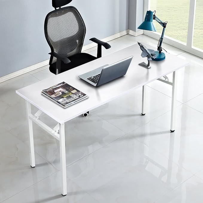 Computer Desk, 55 inche Modern Simple Style Folding Tables, Home Office Writing Desk, Space Saving Foldable Table, No Install Needed