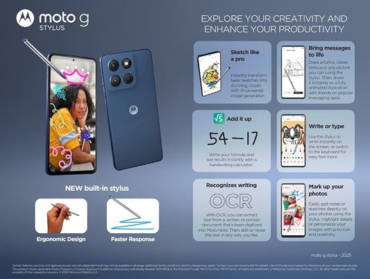 Tracfone Motorola Moto g Stylus 2025, 128GB, Gibraltar Sea - Prepaid Smartphone with Built-in Stylus, 6.8" FHD+ Display, 50MP Camera, 5G (Locked to Tracfone)