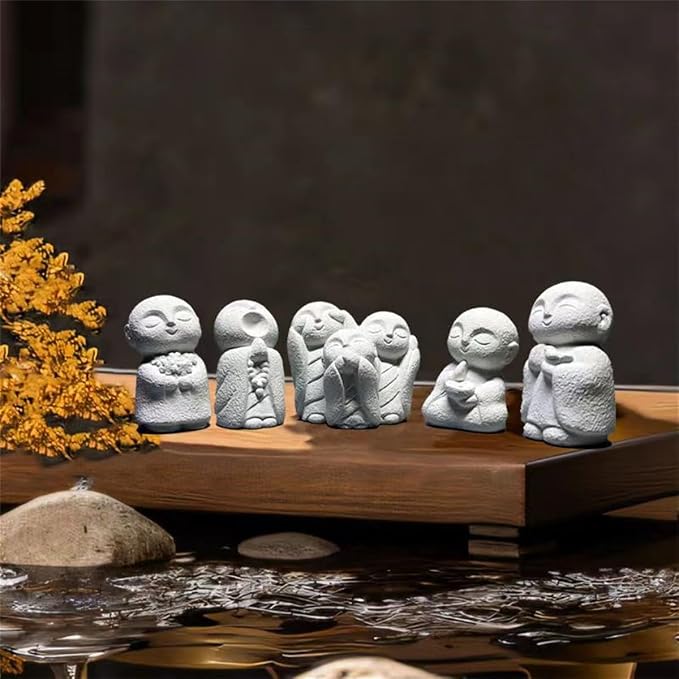 livelyfish Japanese Monk Statue Praying Zen Sandstone Mini Buddha Statues Asian Garden Sculptures for Wealth Good Luck Feng Shui Home Decor, G