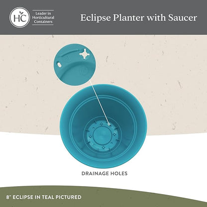 The HC Companies 10 Inch Eclipse Round Planter Pots with Drainage Holes & Attached Saucer, Lightweight UV-Resistant Plastic Indoor & Outdoor Planters, 2-Pack Flower Pots, Garden Home Decor, Cappuccino