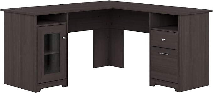 Bush Furniture Cabot L Shaped Computer Desk in Heather Gray | Corner Table with Drawers for Home Office