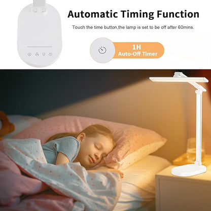 LED Desk Lamp, Dimmable Table Lamp Reading Lamp with USB Charging Port,5 Lighting Modes, Sensitive Control, 60 Minutes Auto-Off Timer, Eye-Caring Office Lamp(White)