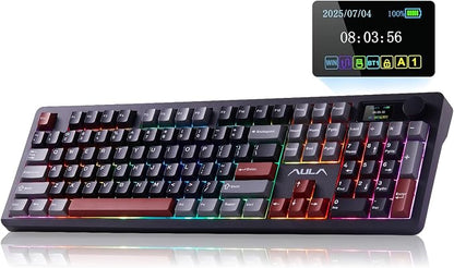 AULA F106 Pro Wireless Gaming Keyboard Creamy Mechanical Keyboards 104 Keys | 8000mAh,Hot Swappable Custom Full Size Knob&Screen,RGB Backlit,Pre-lubed Blaze Switches,PBT Keycaps,Tri-Mode BT/2.4GHz/USB-C
