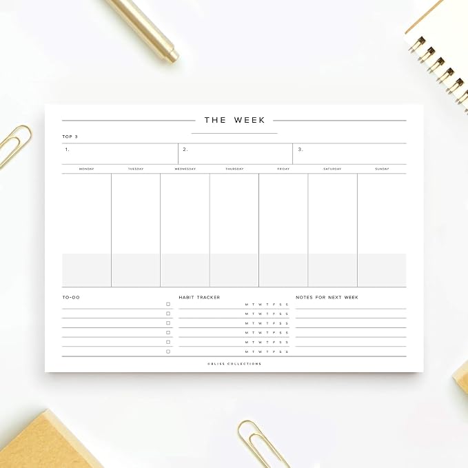 Bliss Collections Weekly Planning Pad, To Do List Notebook - Undated Tear-Off Sheets Notepad - Work Calendar, Organizer, Scheduler for Goals, Tasks - Minimalist, 8.5" x 11", 50 Sheets