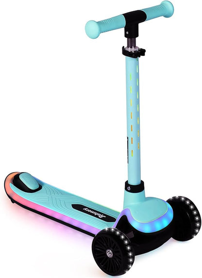 Rahmory Kids Scooter for Boys Girls Ages 3-8, 3 Wheel Light Up Toddler Kick Scooter with 20 Dynamic LED Modes, Foldable Adjustable Height, Extra Wide Deck, Lean to Steer Outdoor Toy Gift