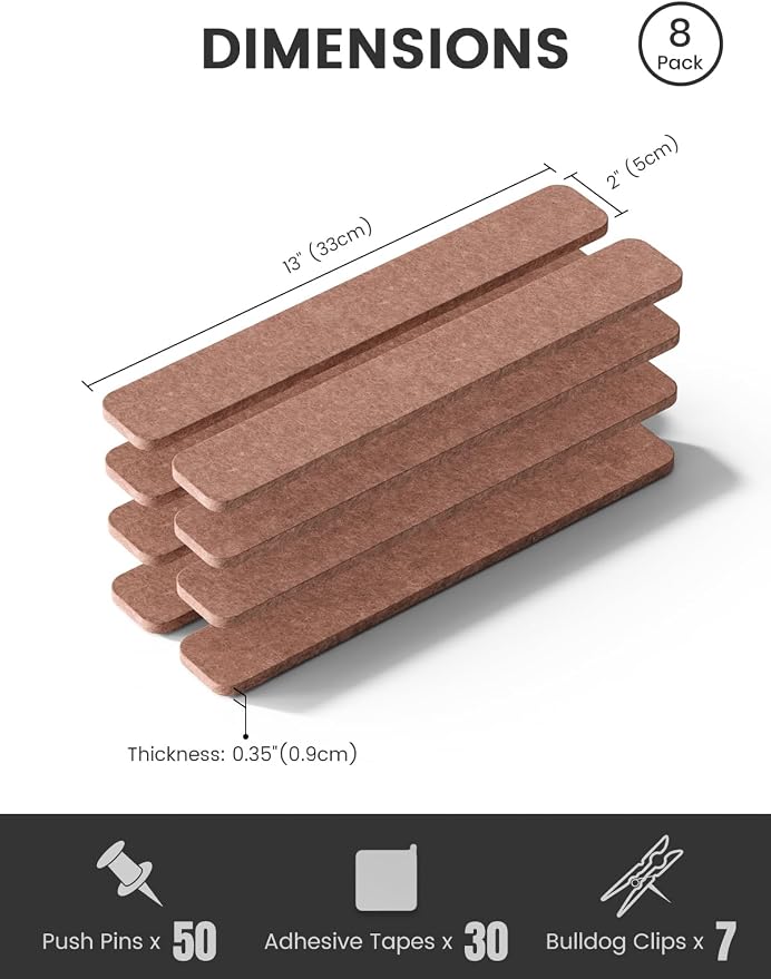 Fluxynara 13" x 2" Felt Wall Panels, Terracotta | 8-Pack Includes 50 Push Pins and Adhesive Tabs for Photos, Notes and Decor in Bedroom Doors, Home Office or Studios