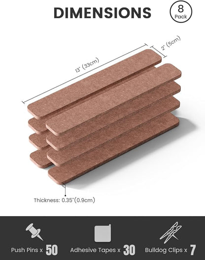 Fluxynara 13" x 2" Felt Wall Panels, Terracotta | 8-Pack Includes 50 Push Pins and Adhesive Tabs for Photos, Notes and Decor in Bedroom Doors, Home Office or Studios