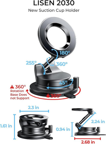 LISEN for Magsafe Car Mount, Magnetic Phone Holders for Your Car Vacuum, Phone Mount for Car Accessories for Women Men Jeep BMW, Suction Holder Kits, for iPhone 17 Pro Max 16 15 14 13 12,Carbon Fiber