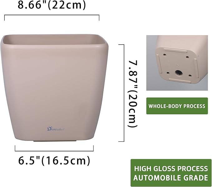 Dexceder 9x8 Self Watering Planter Indoor Outdoor, Inner Mat Design, Thickened Table Flower Plant Pot with Water Level Indicator (Taupe Matte)