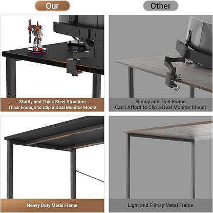 armocity Computer Desk with LED Lights, Gaming Desk with Power Outlet and USB, 40 Reversible Laptop Table with Moveable Monitor Stand, Small Desk for Small Spaces, Office, Gaming Room, Black