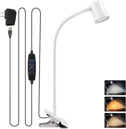 Clip on Reading Light, 3000K - 6500K Clamp Desk Lamp, 10-Levels Brightness Clamp Light, High ≥ 90+ CRI Eye Protect Clip on Lamp, 360° Flexible Gooseneck Book Light for Desk Bedside Headboard, White