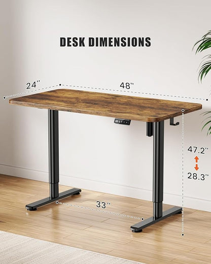 Electric Standing Desk Adjustable Height Sit Stand Desk, 48" x 24" Stand Up Desk, Low Noise Computer Desk, Home Office Desk with Whole-Piece Board, Memory Function & Child Lock