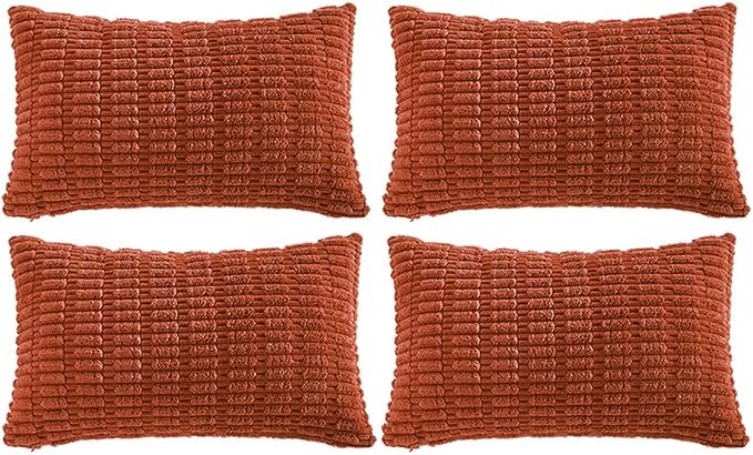 Fancy Homi 4 Packs Decorative Throw Pillow Covers for Living Room Couch Bed, Modern Farmhouse Boho Home Décor Accent Cushion Case, 24" x 12", Burnt Orange