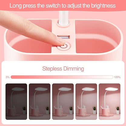 Mubarek Cute Desk Lamp Pink Lamp Cute Desk Accessories, 3 Modes 8W Dimmable Pink Desk Lamp+Organizers, Pink Desk Accessories Kawaii Desk Accessories, Cute Lamp Cute Desk Decor Cute Office Supplies