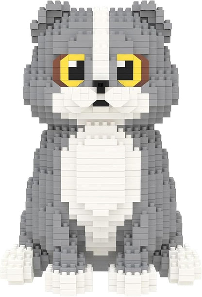 Larcele Cat Micro Building Blocks Animal Set, DIY Mini 3D Building Toy Bricks Kit,985 Pieces KLJM-05 (Scottish Fold)