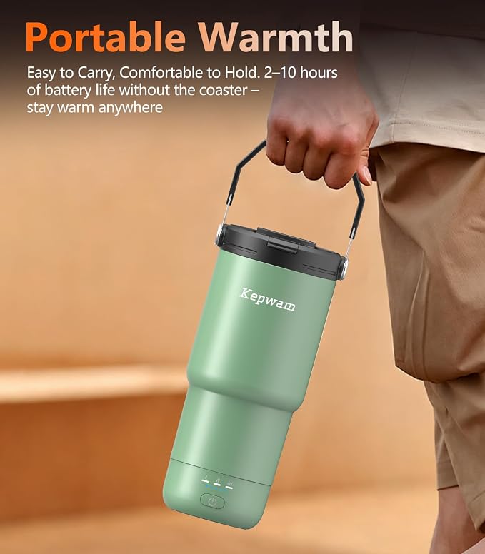 Kepwam Heated Coffee Mug Rechargeable T3, 20oz Self-Heating Travel Mug for Coffee with 1℉ Precise Temperature Control & App, Portable Cup Warmer for Outdoor & Car (Fits Cup Holders)
