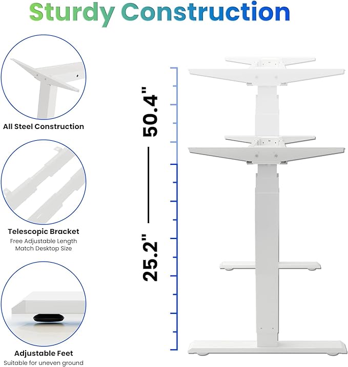 Standing Desk Frame Dual Motor- 3 Tier Standing Desk Legs, Adjustable Desk Frame, Sit Stand Desk Frame，White Frame