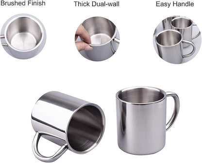 IMEEA Small Espresso Mug 7.5oz Double Wall Stainless Steel Cups, Set of 2