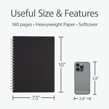 Oxford Meeting Notebook, Undated, Customizable Work Notes, Spiral Bound, Black Cover, Heavyweight 32 lb. White Paper, 7.5" x 10", 160 Pages (63830) (Pack of 12)