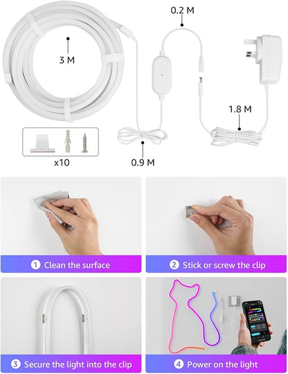 Lepro N1 AI Smart RGB Rope Lights for Christmas, Personalized AI Lighting Designer, LightBeats Music Sync, Color Segment DIY, Voice Control Via App, 9.84ft Wi-Fi & Bluetooth LED Strip Lights