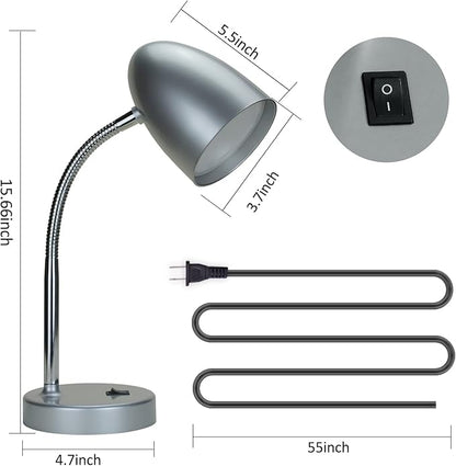 LED Desk Lamp, Flexible Gooseneck with Table lamp, 3.5W 240LM 4000K Cool White Study Lamps for Bedroom and Office, Eye Protection, ETL Listed Silver
