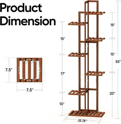 ROSSNY 55 Inch Tall Plant Stand Indoor, 7 Tier 8 Potted Bamboo Plant Stands for Indoor Plants, Corner Plant Stand, Tiered Plant Stands, Plant Shelf For Indoor, Planter Holder for Multiple Plants Indoor, Brown