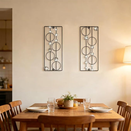 ZEXUIRU 2 Pcs Abstract Metal Art for Wall Decor Living Room Bedroom Bathroom Office Metal Bling Modern Geometric Hanging Vertical Small Iron Sculpture Plaque Pack -Black 15.7in