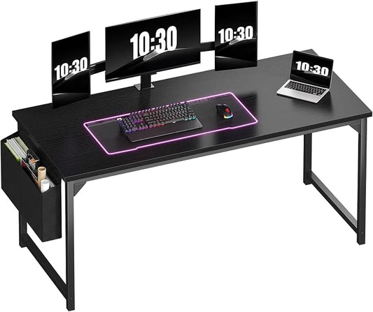 OLIXIS Computer Desk, 63 Inch Gaming Desks for Home Office Small Spaces | Writing Study Craft Work Table, Computer Workstation for Bedroom with Storage Bag, Black