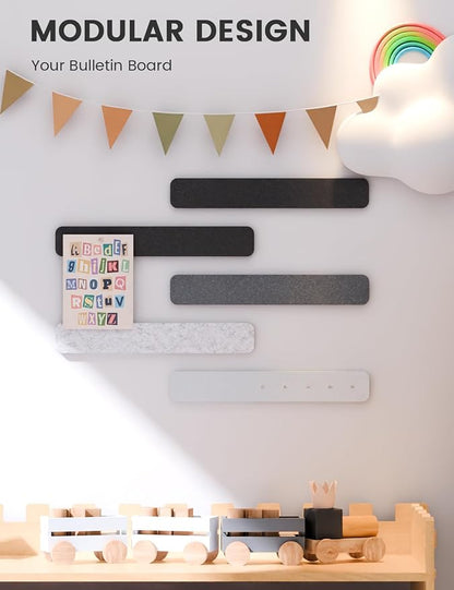 Fluxynara 13" x 2" Felt Wall Panels, Concrete Echo | 5-Pack Cork Board Alternative with 35 Push Pins, Adhesive Mounting for Bedroom Door or Home Office