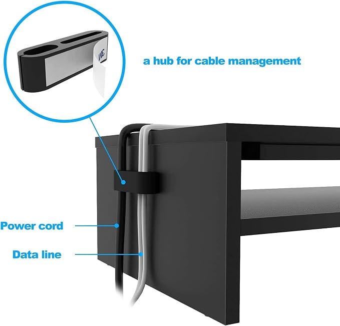 BONTEC Wood Monitor Stand Riser, 2-Tier Desktop Organizer with Storage, Ergonomic Computer Stand for Desk, Cable Management, Cellphone Holder, 21.3 Inch Shelf, Black | Ergonomic Computer Stand for Desk, Cable Management, Cellphone Holder, 21.3 Inch She...
