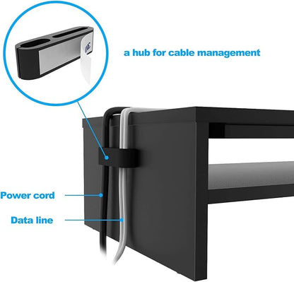 BONTEC Wood Monitor Stand Riser, 2-Tier Desktop Organizer with Storage, Ergonomic Computer Stand for Desk, Cable Management, Cellphone Holder, 21.3 Inch Shelf, Black | Ergonomic Computer Stand for Desk, Cable Management, Cellphone Holder, 21.3 Inch She...