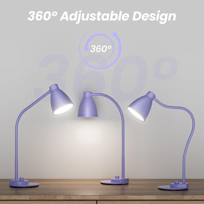 BOHON LED Desk Lamp with USB Charging Port, 3 Color Modes Fully Dimmable Reading Lamp, Auto Dimming Task Lamp, Flexible Gooseneck Table Light for Office Dorm Bedside, Adapter Include, Lilac Purple