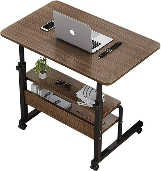 Adjustable Mobile Laptop Desk Home Office Desk Detachable Wheels Desk Portable Height Mobile Bedside Table Veranda Office Desk Additional Storage Rack Small Spaces Desk Size 15.7x31.5'Brown